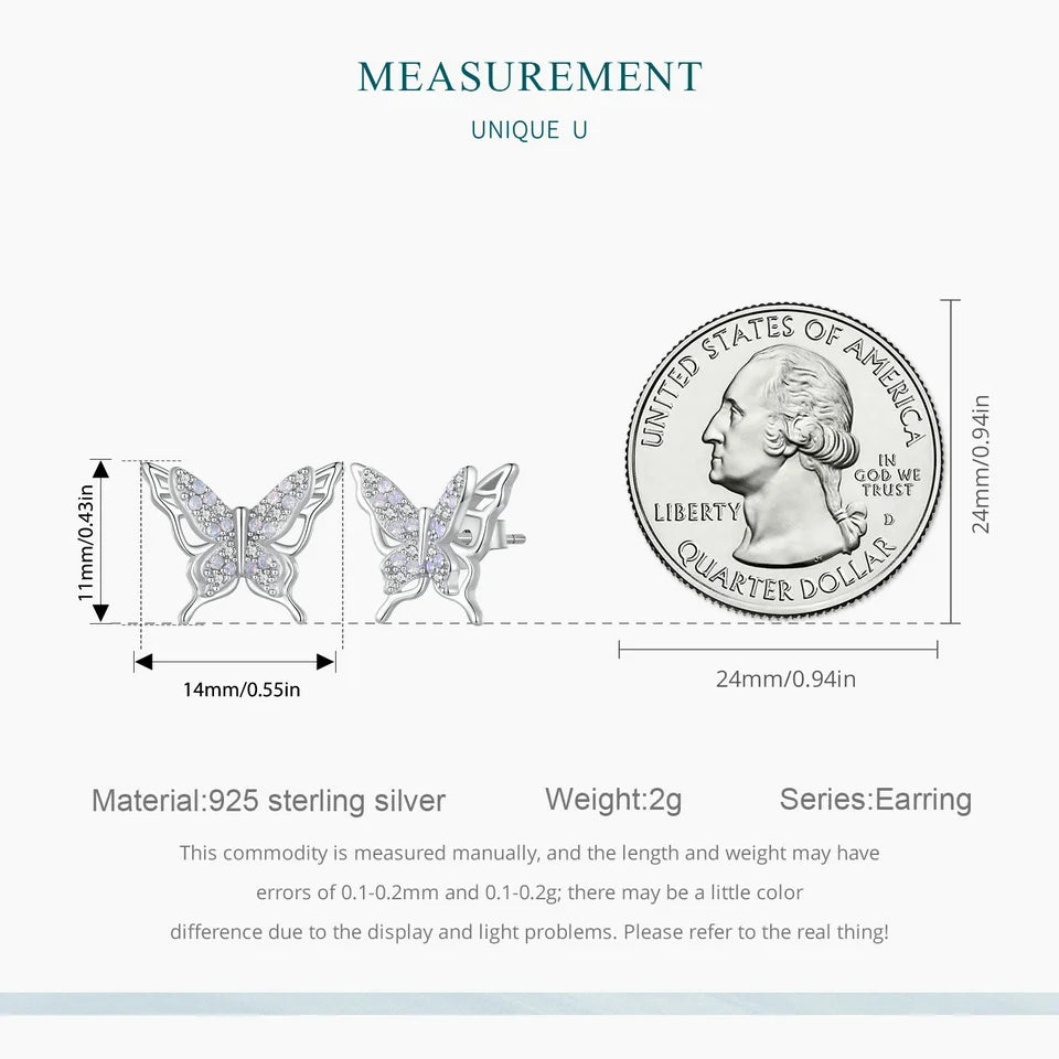 Opal-Style Butterfly Sterling Silver Stud Earrings