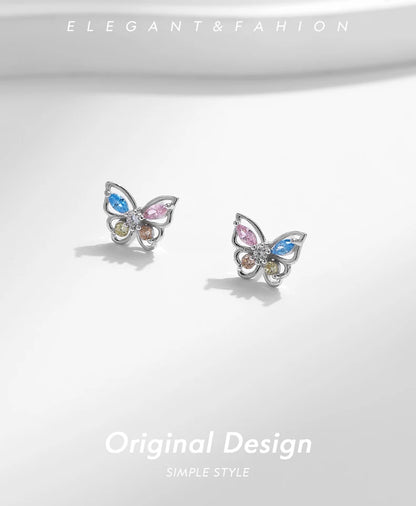 Colorful Butterfly Sterling Silver Stud Earrings