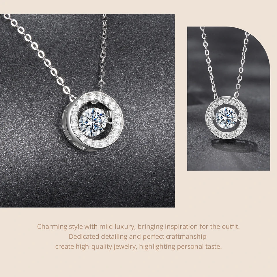 Dancing Halo Moissanite Sterling Silver Necklace