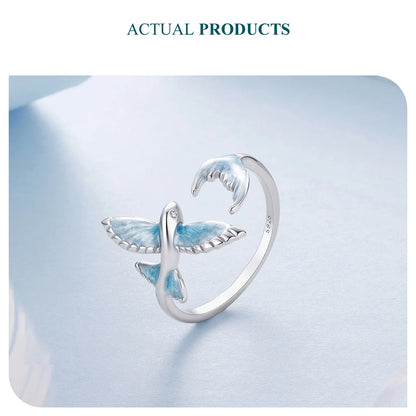 Hummingbird & Flower Sterling Silver Open Ring