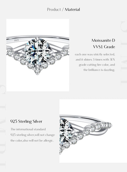 Crown Moissanite Sterling Silver Ring