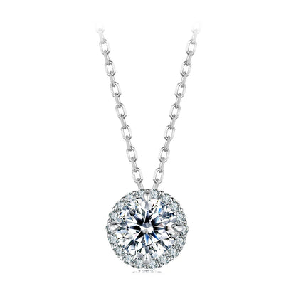 Halo Moissanite Sterling Silver Pendant Necklace