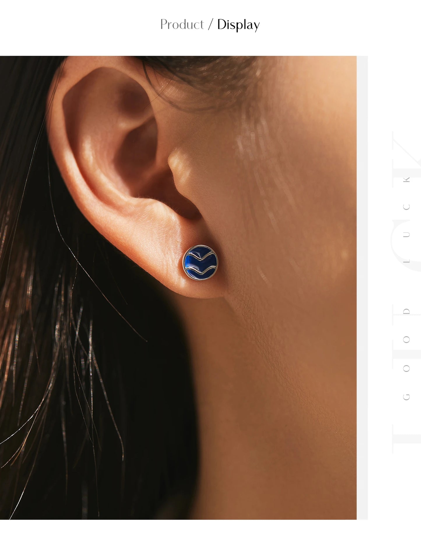 Blue Enamel Ripple Sterling Silver Stud Earrings