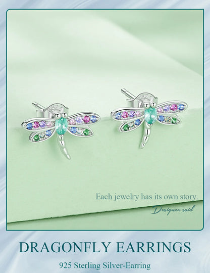 Colorful Dragonfly Sterling Silver Stud Earrings