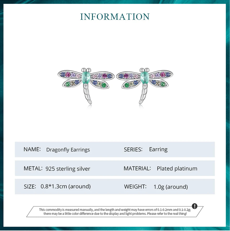 Colorful Dragonfly Sterling Silver Stud Earrings