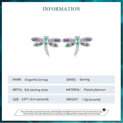 Colorful Dragonfly Sterling Silver Stud Earrings