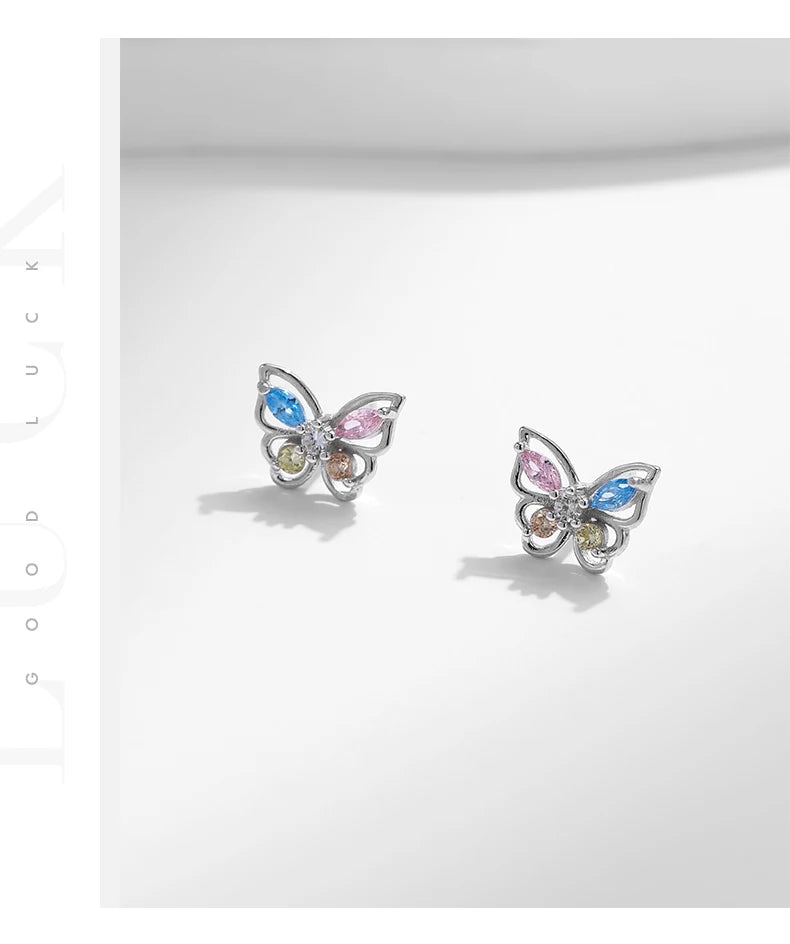 Colorful Butterfly Sterling Silver Stud Earrings