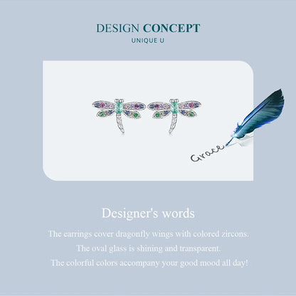 Colorful Dragonfly Sterling Silver Stud Earrings
