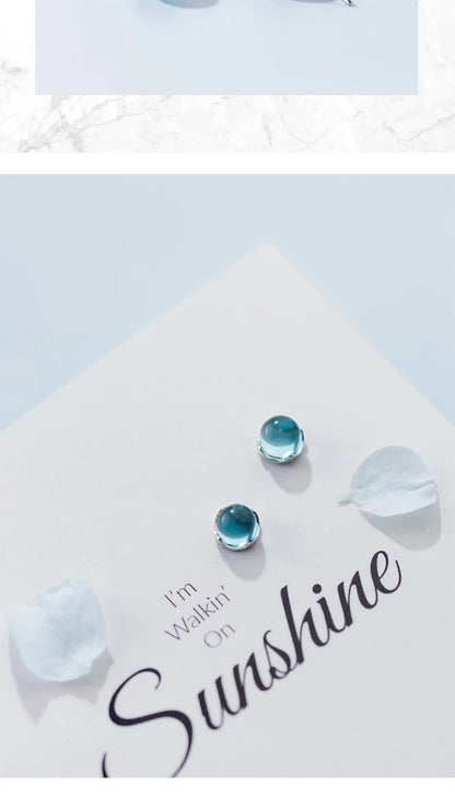 Sky Blue Crystal Sterling Silver Stud Earrings