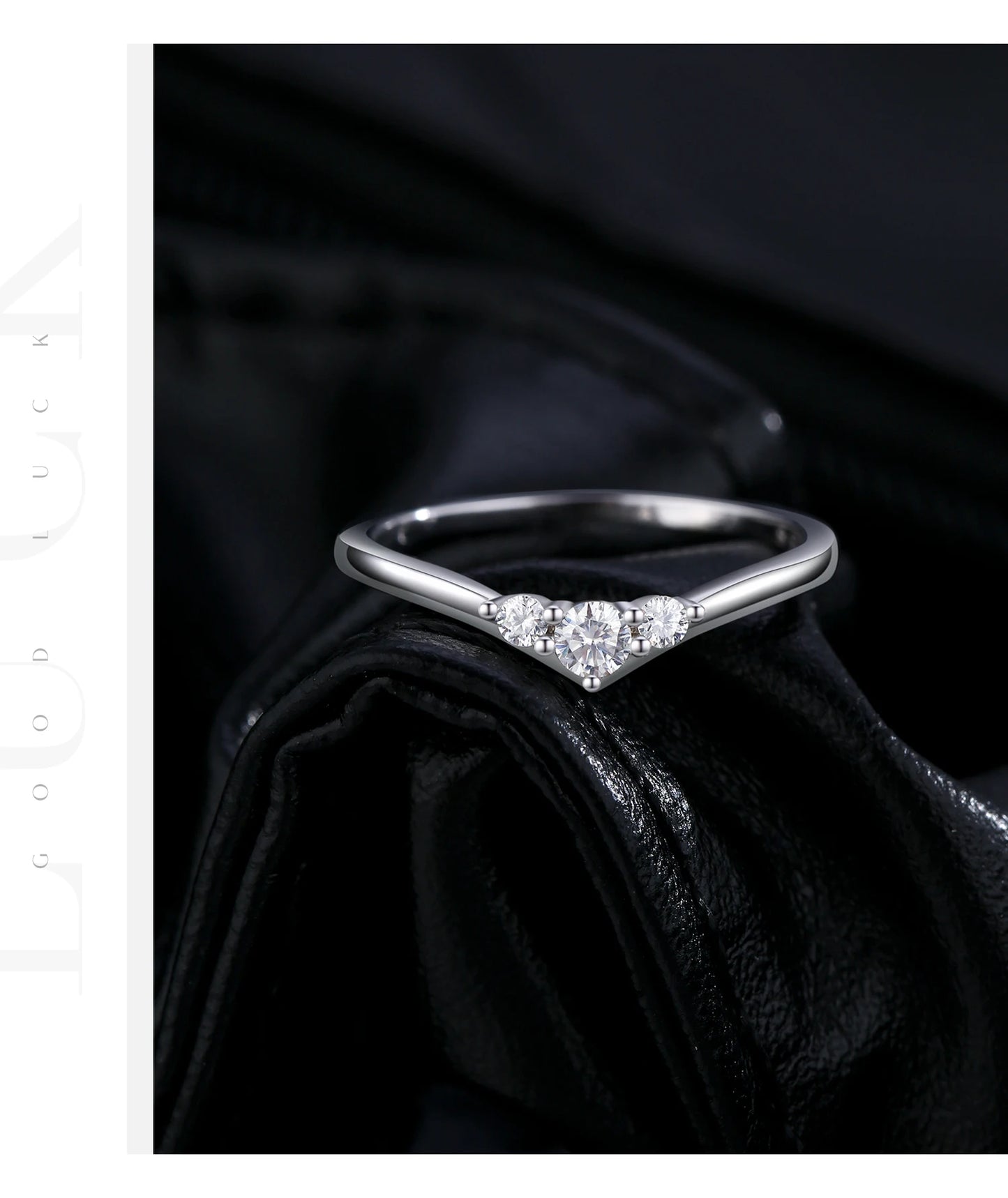 Three-Stone Moissanite Sterling Silver Chevron Ring