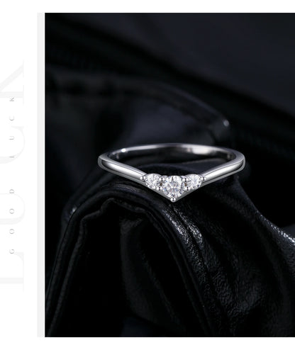 Three-Stone Moissanite Sterling Silver Chevron Ring