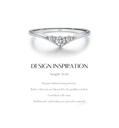 Three-Stone Moissanite Sterling Silver Chevron Ring
