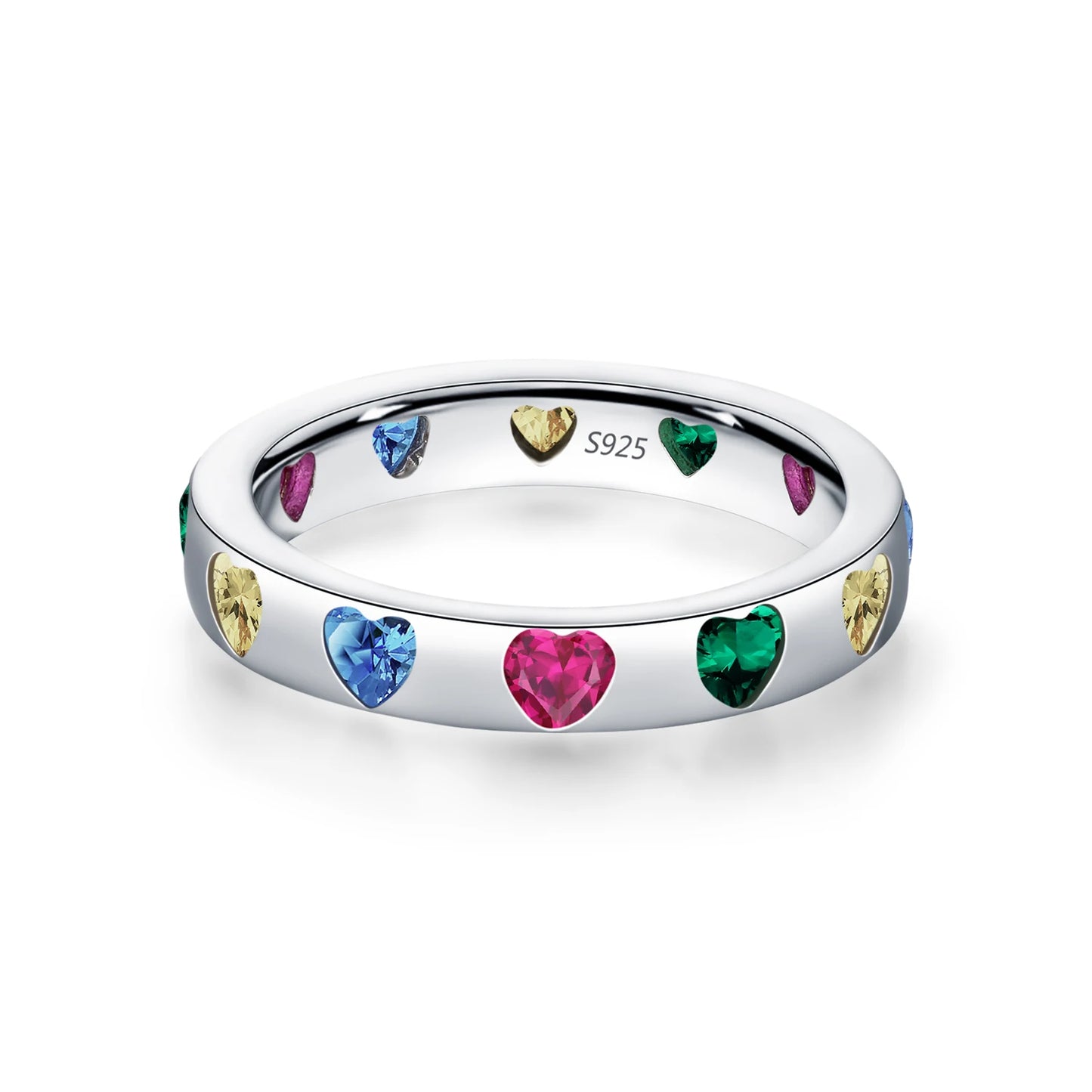 Rainbow Heart Sterling Silver Band Ring