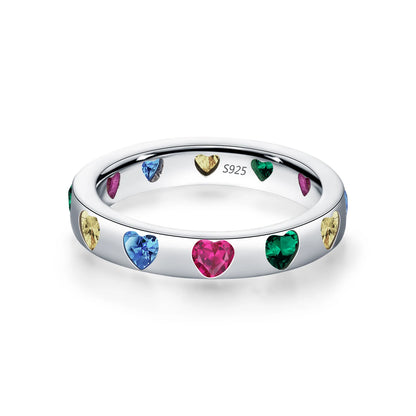 Rainbow Heart Sterling Silver Band Ring