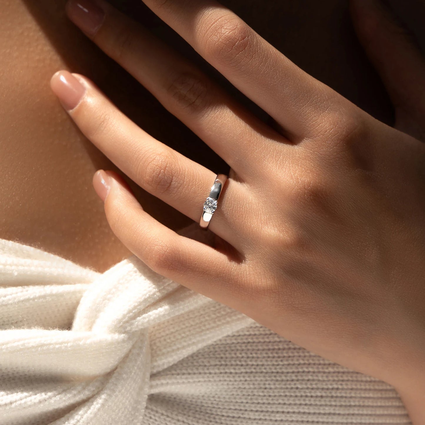Classic Round Moissanite Sterling Silver Ring