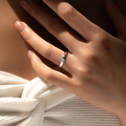 Classic Round Moissanite Sterling Silver Ring