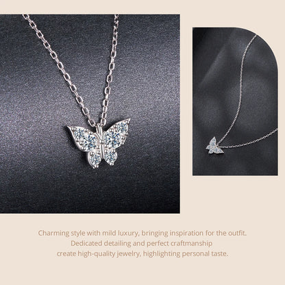 Moissanite Butterfly Sterling Silver Pendant Necklace