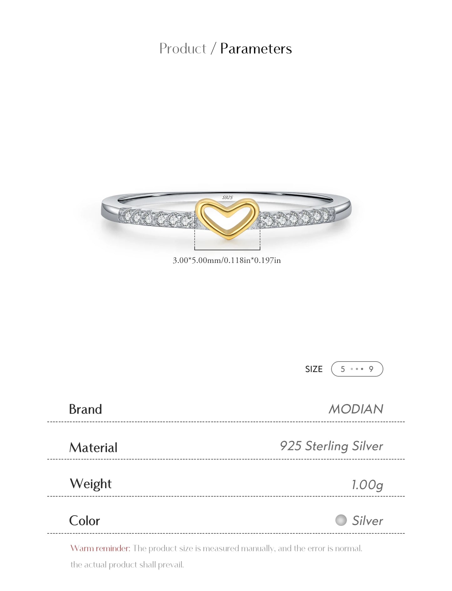 Gold-Tone Heart Pavé Sterling Silver Ring