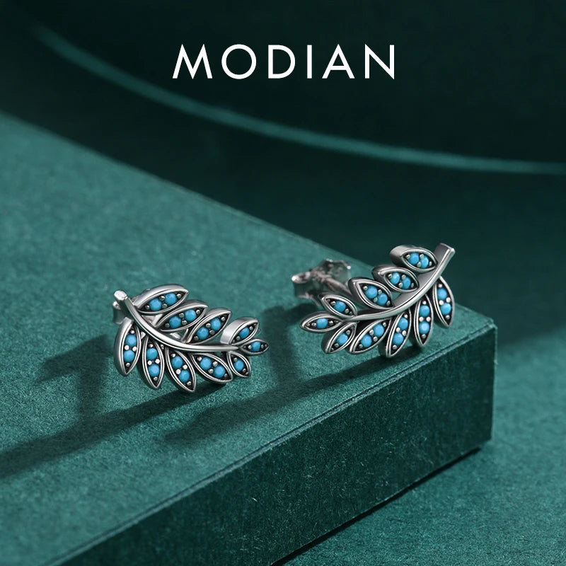 Turquoise Leaf Sterling Silver Stud Earrings