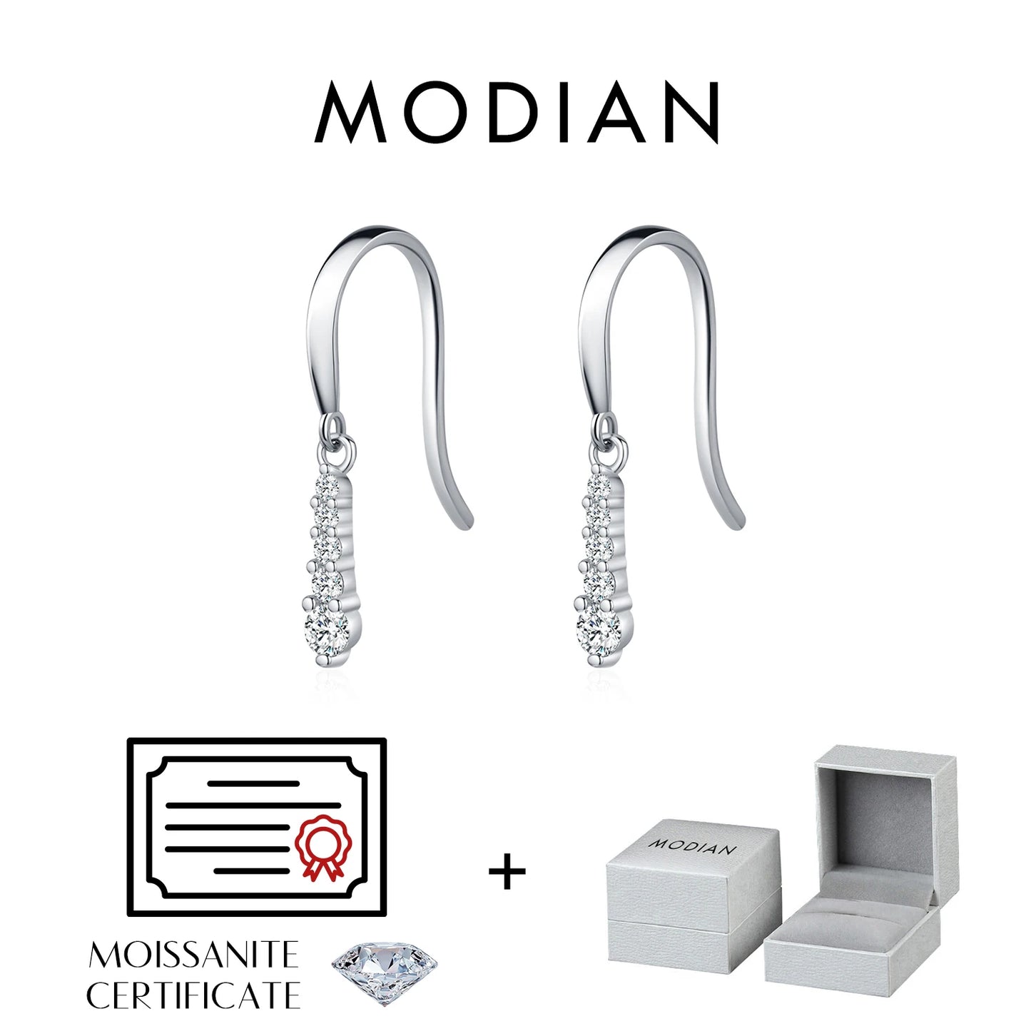 Graduated Moissanite Sterling Silver Drop Earrings