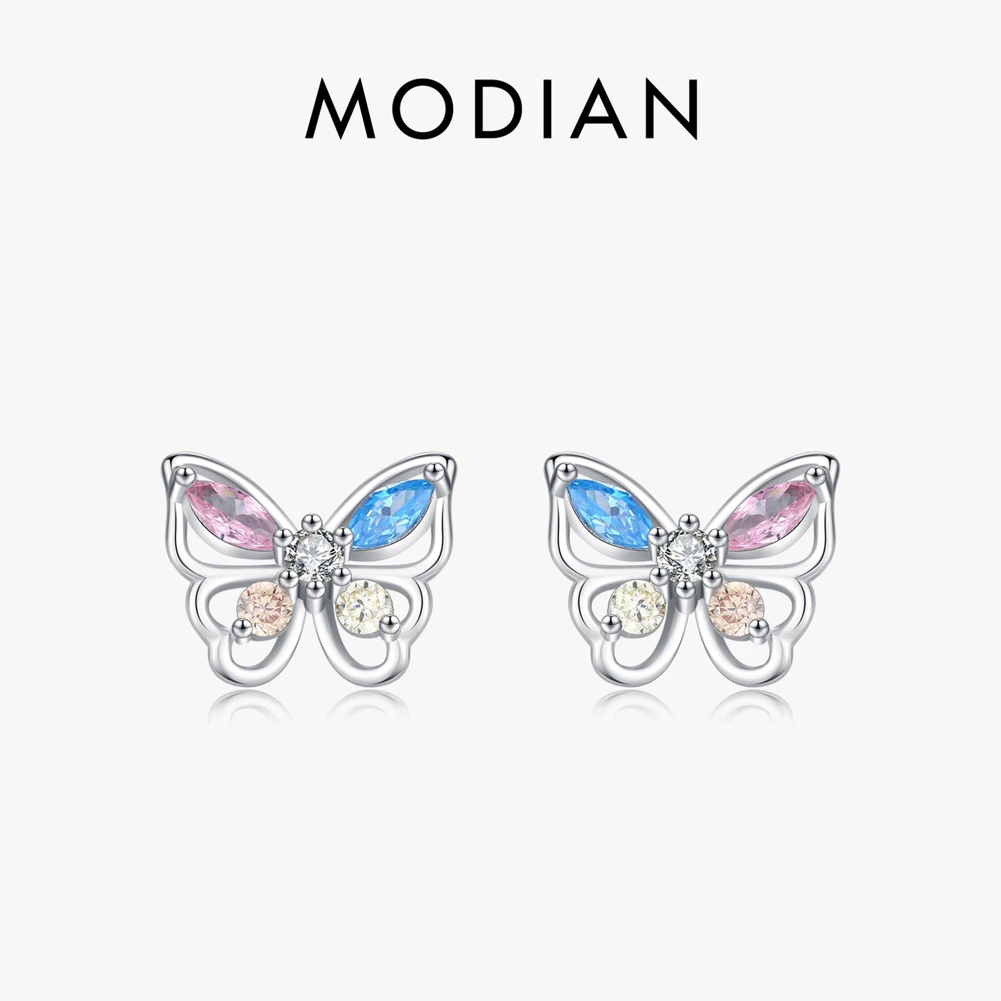 Colorful Butterfly Sterling Silver Stud Earrings