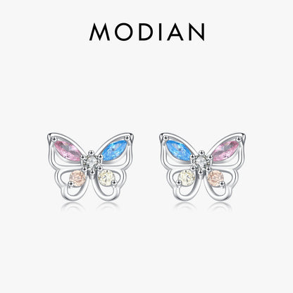 Colorful Butterfly Sterling Silver Stud Earrings
