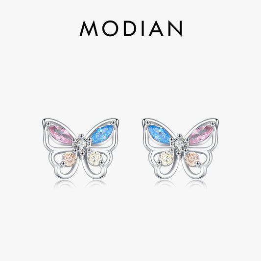 Colorful Butterfly Sterling Silver Stud Earrings