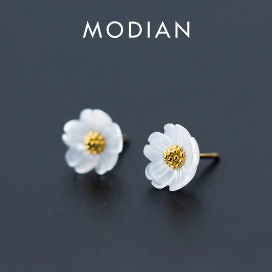 Ceramic Flower Sterling Silver Stud Earrings