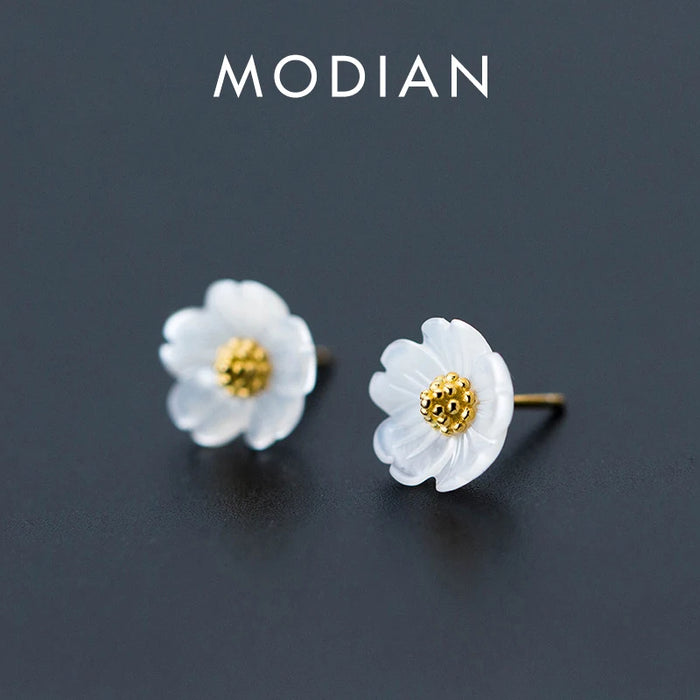 Ceramic Flower Sterling Silver Stud Earrings