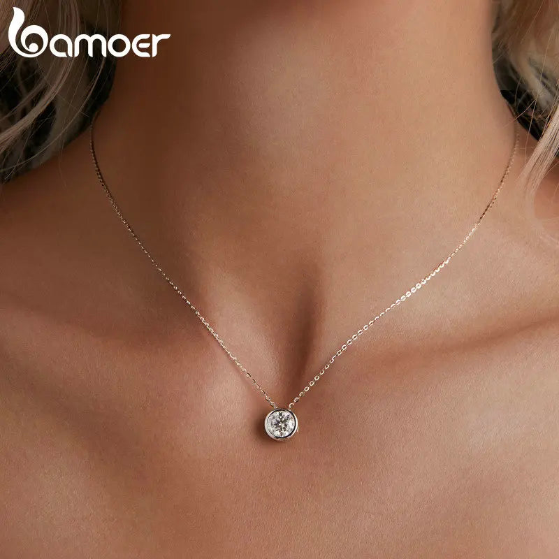 1ct Bezel Moissanite Sterling Silver Pendant Necklace