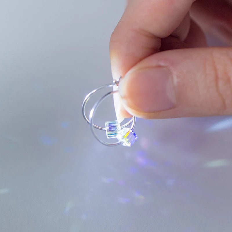 Rainbow Crystal Sterling Silver Hoop Earrings