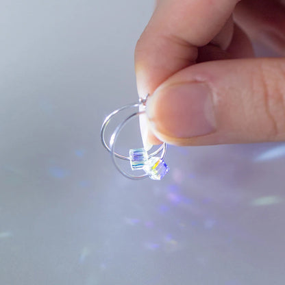 Rainbow Crystal Sterling Silver Hoop Earrings