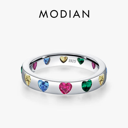 Rainbow Heart Sterling Silver Band Ring