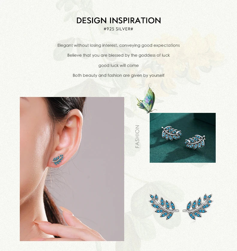Turquoise Leaf Sterling Silver Stud Earrings