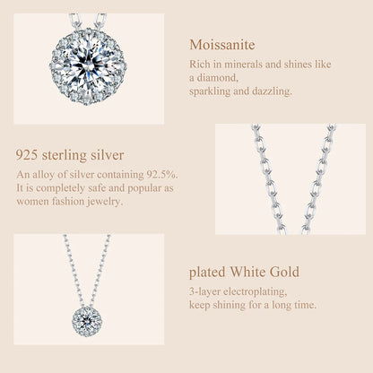 Halo Moissanite Sterling Silver Pendant Necklace