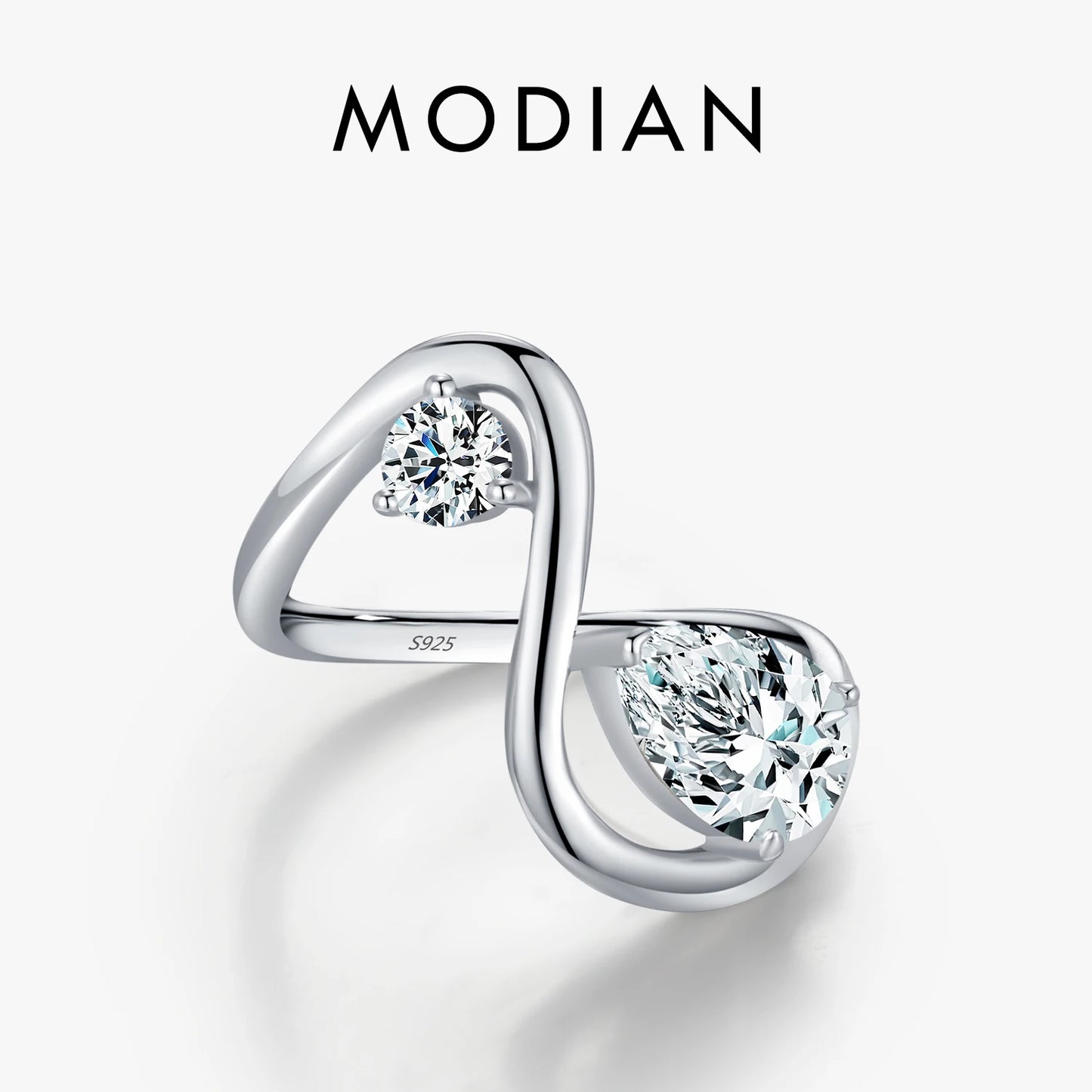 Sculptural Teardrop Zircon Sterling Silver Ring