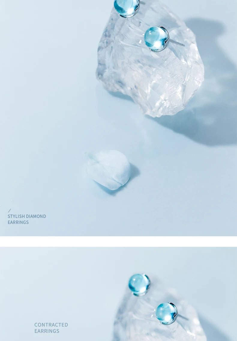 Sky Blue Crystal Sterling Silver Stud Earrings