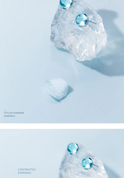 Sky Blue Crystal Sterling Silver Stud Earrings