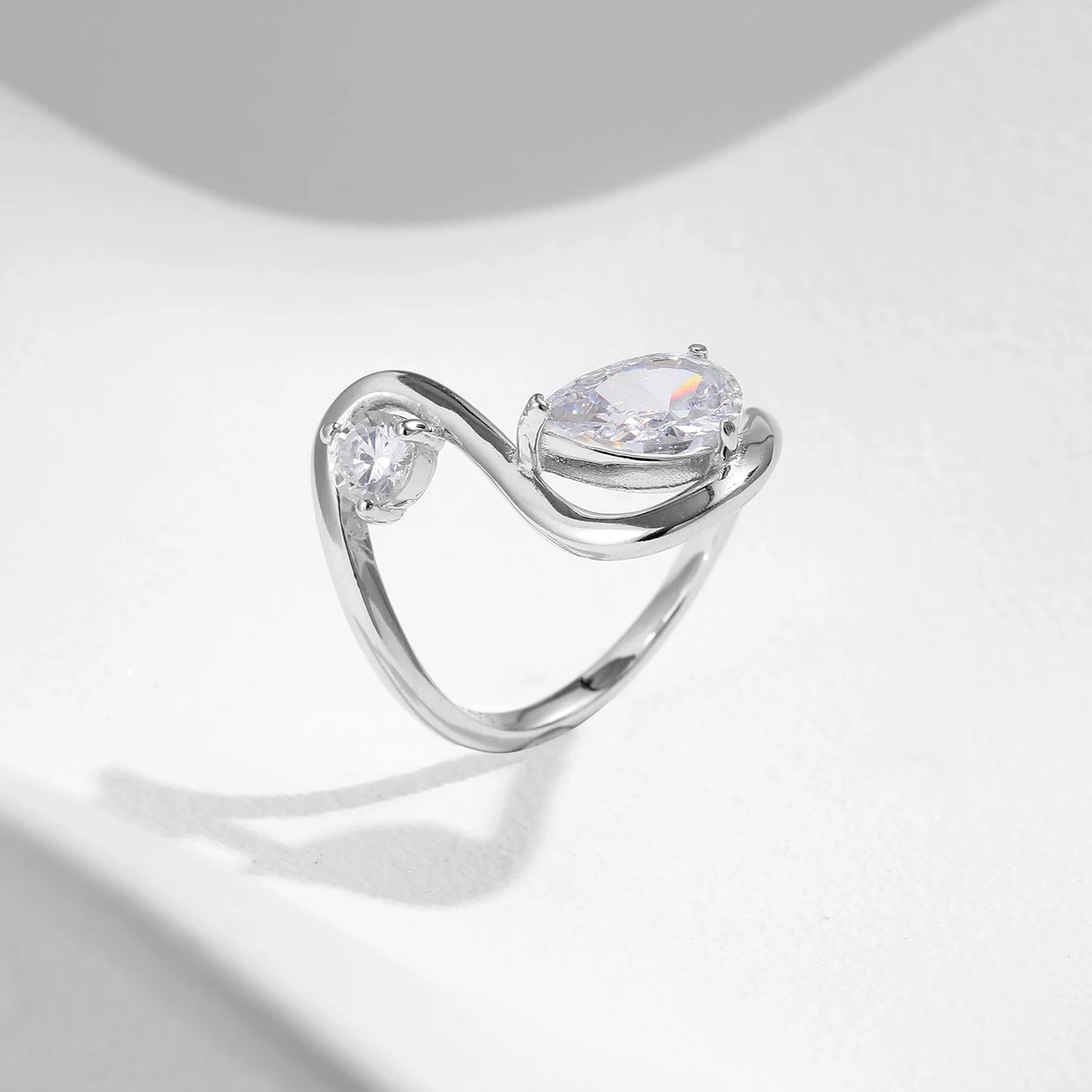 Sculptural Teardrop Zircon Sterling Silver Ring