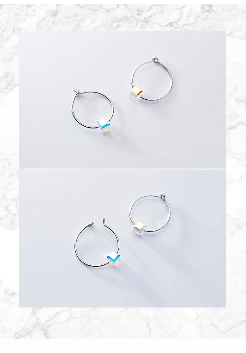 Rainbow Crystal Sterling Silver Hoop Earrings
