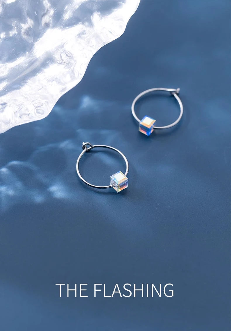 Rainbow Crystal Sterling Silver Hoop Earrings
