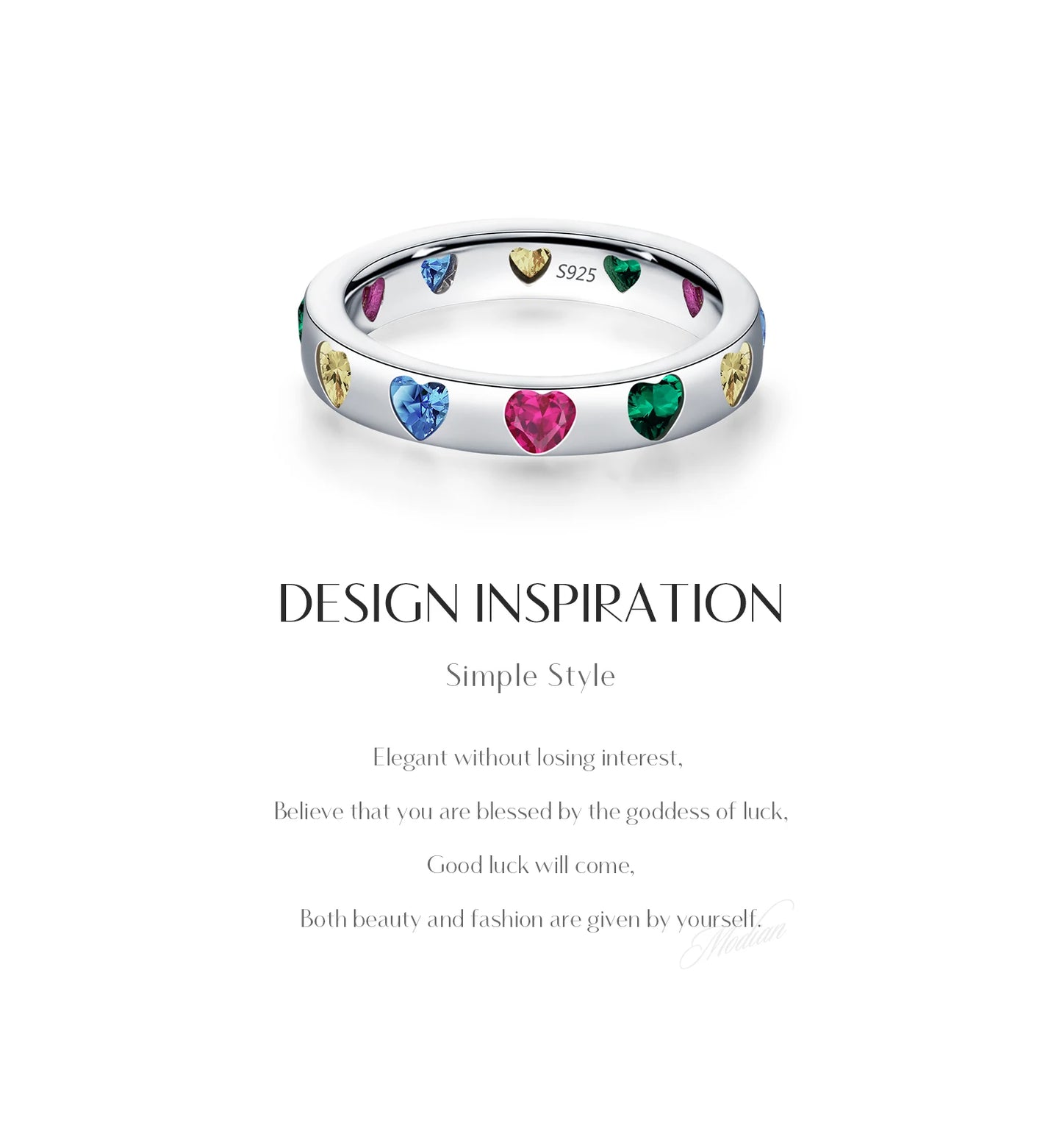 Rainbow Heart Sterling Silver Band Ring