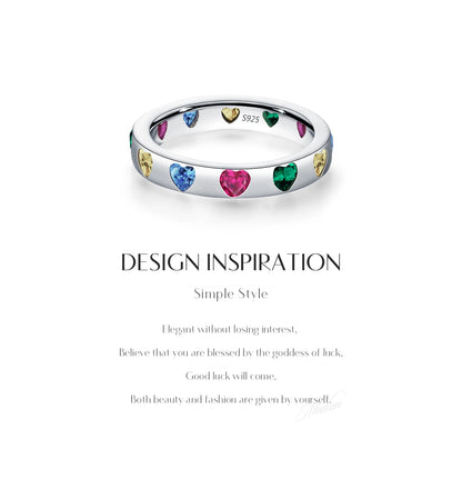 Rainbow Heart Sterling Silver Band Ring