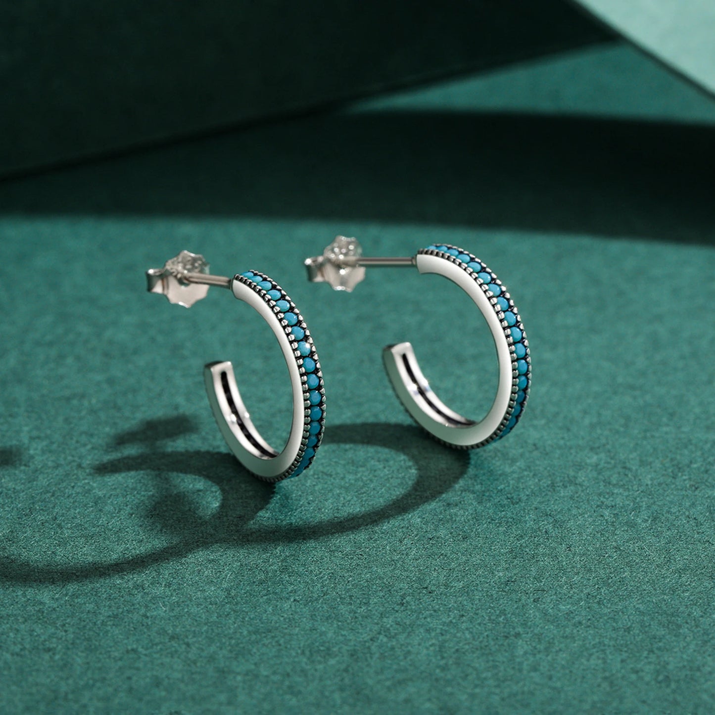 Turquoise Pavé Sterling Silver Hoop Earrings