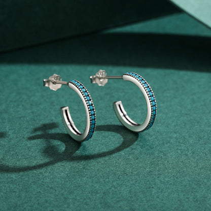 Turquoise Pavé Sterling Silver Hoop Earrings