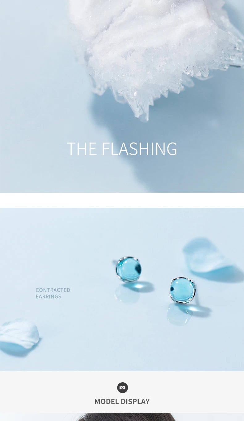 Sky Blue Crystal Sterling Silver Stud Earrings