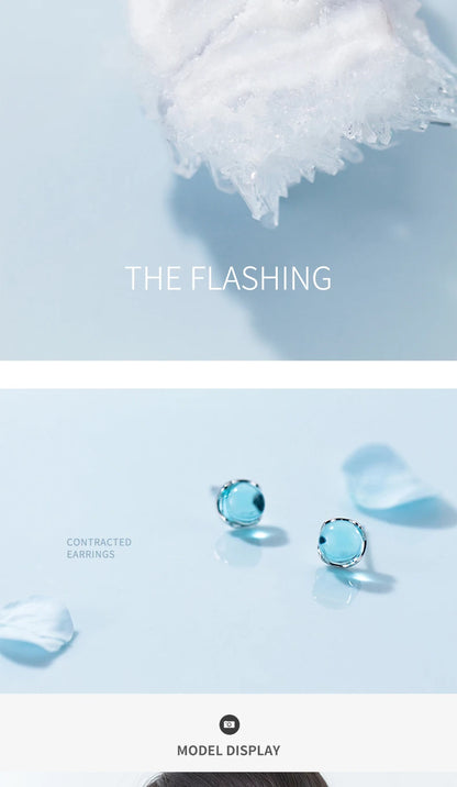 Sky Blue Crystal Sterling Silver Stud Earrings