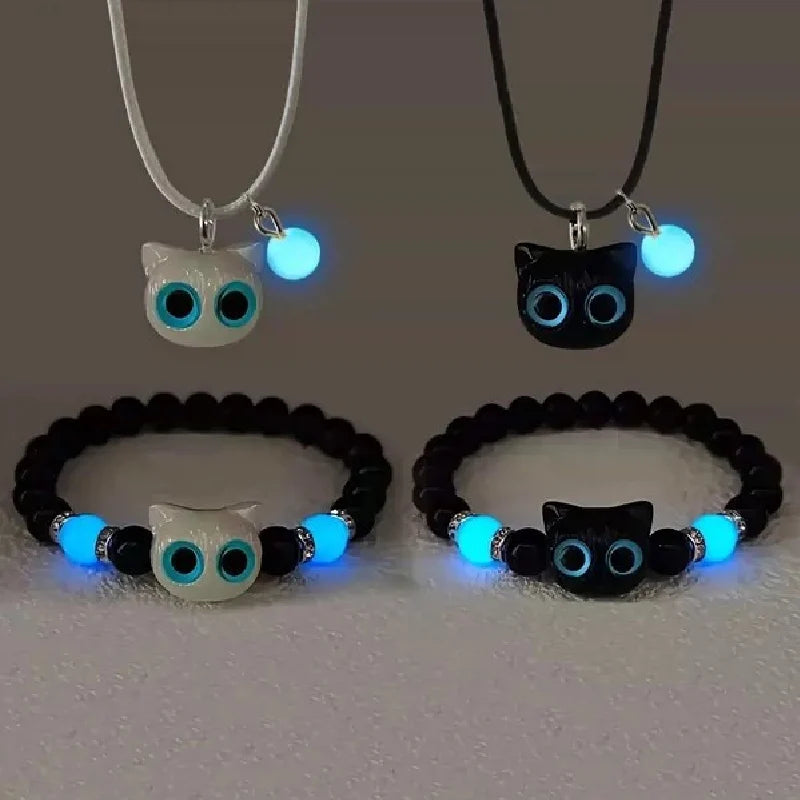 Luminous Cat Friendship Bracelet & Necklace Set