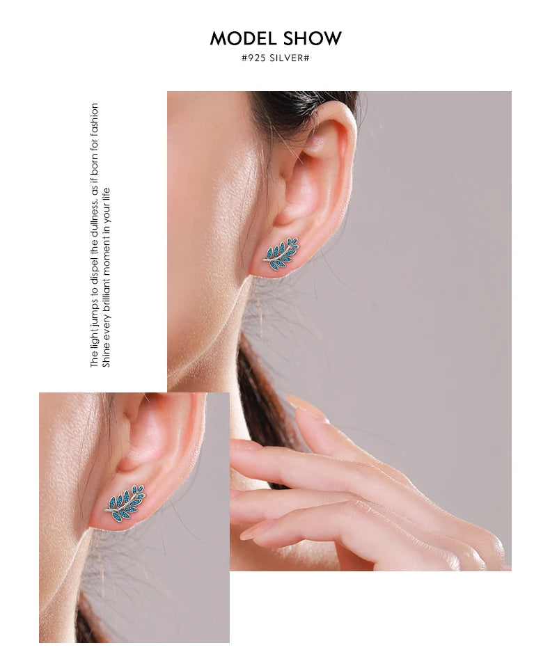 Turquoise Leaf Sterling Silver Stud Earrings