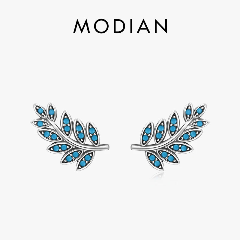 Turquoise Leaf Sterling Silver Stud Earrings